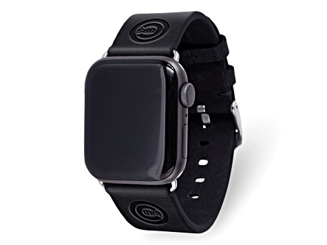 Gametime MLB Chicago Cubs Black Leather Apple Watch Band (38/40mm S/M). Watch not included.
