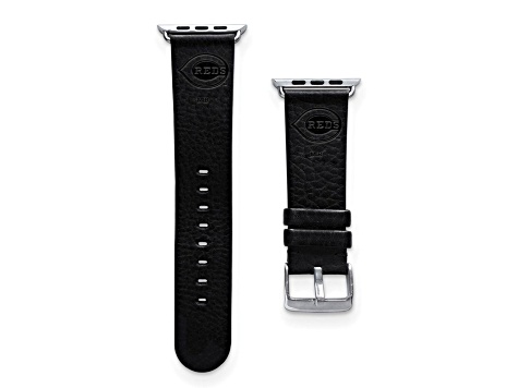 Gametime MLB Cincinnati Reds Black Leather Apple Watch Band (38/40mm S/M). Watch not included.