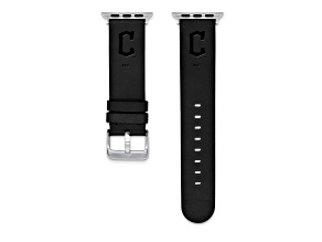 Gametime MLB Cleveland Guardians Black Leather Apple Watch Band (38/40mm S/M). Watch not included.
