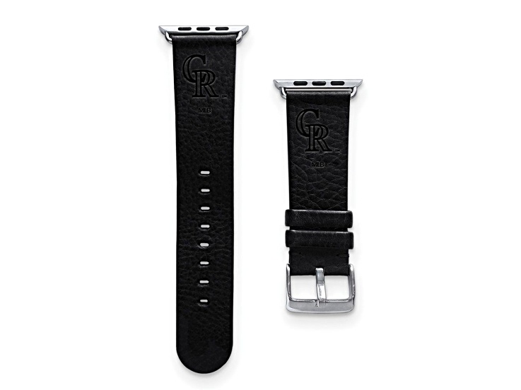 Gametime MLB Colorado Rockies Black Leather Apple Watch Band (38/40mm S/M). Watch not included.