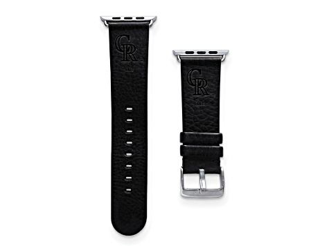 Gametime MLB Colorado Rockies Black Leather Apple Watch Band (38/40mm S/M). Watch not included.