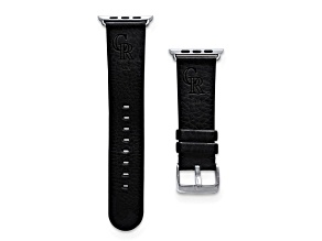 Gametime MLB Colorado Rockies Black Leather Apple Watch Band (38/40mm S/M). Watch not included.