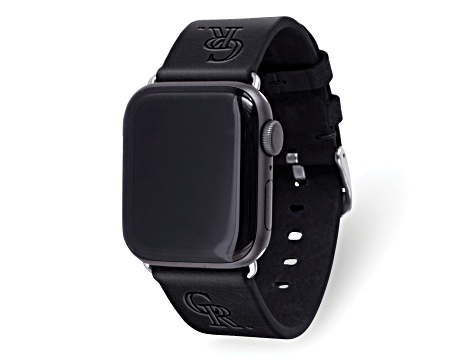 Gametime MLB Colorado Rockies Black Leather Apple Watch Band (38/40mm S/M). Watch not included.