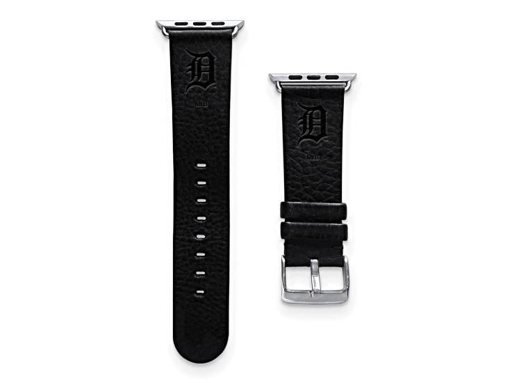 Gametime MLB Detroit Tigers Black Leather Apple Watch Band (38/40mm S/M). Watch not included.