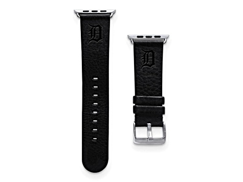 Gametime MLB Detroit Tigers Black Leather Apple Watch Band (38/40mm S/M). Watch not included.