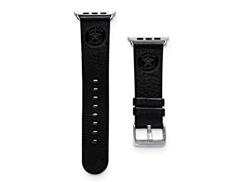 Gametime MLB Houston Astros Black Leather Apple Watch Band (38/40mm S/M). Watch not included.