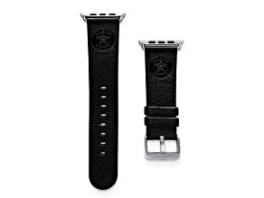 Gametime MLB Houston Astros Black Leather Apple Watch Band (38/40mm S/M). Watch not included.