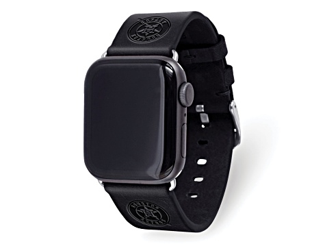 Gametime MLB Houston Astros Black Leather Apple Watch Band (38/40mm S/M). Watch not included.