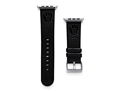 Gametime MLB Milwaukee Brewers Black Leather Apple Watch Band (38/40mm S/M). Watch not included.