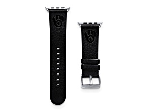 Gametime MLB Milwaukee Brewers Black Leather Apple Watch Band (38/40mm S/M). Watch not included.
