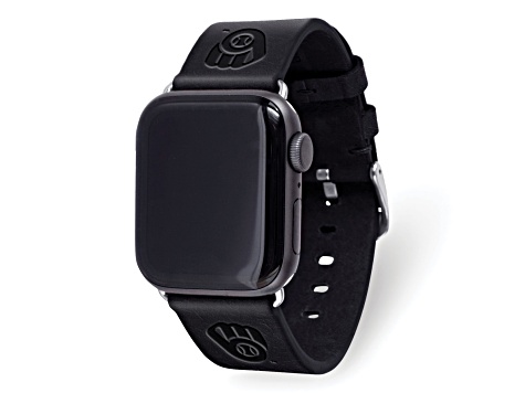 Gametime MLB Milwaukee Brewers Black Leather Apple Watch Band (38/40mm S/M). Watch not included.
