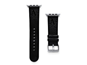 Gametime MLB Oakland Athletics Black Leather Apple Watch Band (38/40mm S/M). Watch not included.