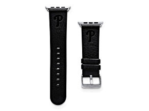 Gametime MLB Philadelphia Phillies Black Leather Apple Watch Band (38/40mm S/M). Watch not included.