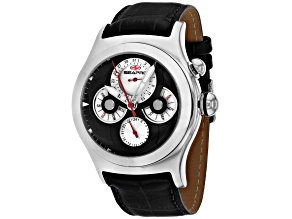 Seapro Men's Chronoscope Black Dial, White Bezel, Black Leather Strap Watch