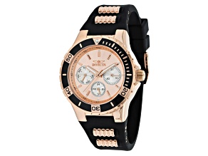 Invicta Aviator 38mm Black Silicone with Rose Stainless Steel Accents Quartz Watch