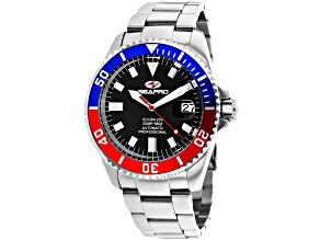 Seapro Men's Scuba 200  Black Dial, Red and Blue Bezel, Stainless Steel Watch