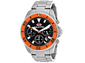 Seapro Men's Scuba 200 Black Dial, Orange Bezel, Stainless Steel Watch
