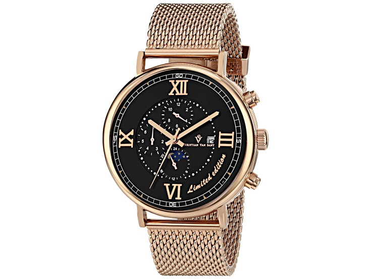 Christian Van Sant Men's Somptueuse LTD Black Dial, Rose Stainless Steel mesh Watch