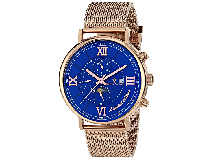 Christian Van Sant Men's Somptueuse LTD Blue Dial, Rose Stainless Steel mesh Watch