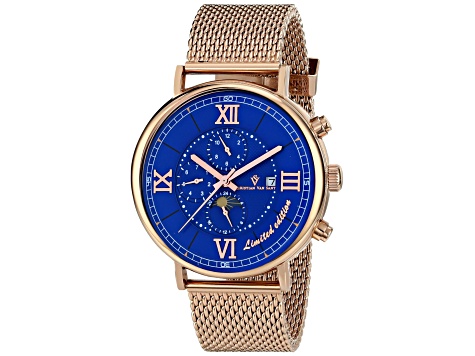 Christian Van Sant Men's Somptueuse LTD Blue Dial, Rose Stainless Steel mesh Watch