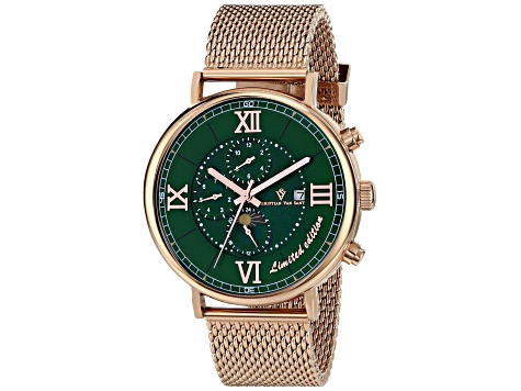 Christian Van Sant Men's Somptueuse LTD Green Dial, Rose Stainless Steel mesh Watch