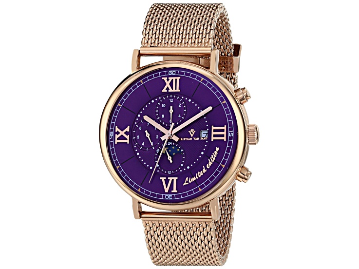 Christian Van Sant Men's Somptueuse LTD Purple Dial, Rose Stainless Steel mesh Watch