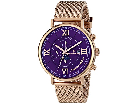 Christian Van Sant Men's Somptueuse LTD Purple Dial, Rose Stainless Steel mesh Watch