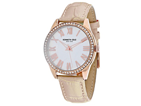 Kenneth Cole Women's Classic Mother-Of-Pearl Dial Tan Leather Strap Watch