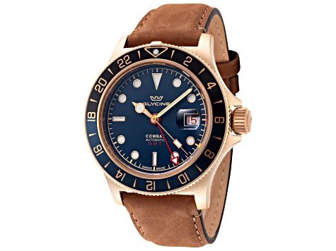 Glycine Men's Combat Sub Sport 42 Bronze 42mm Automatic Blue Dial Brown Leather Strap Watch