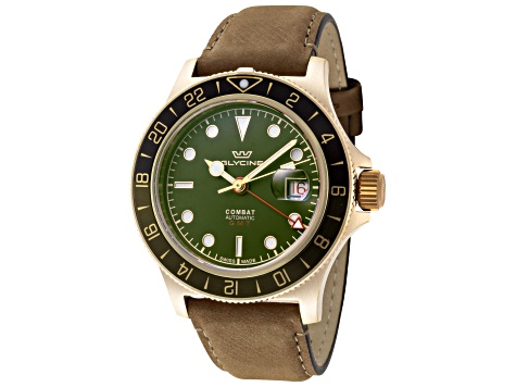 Glycine Men's Combat Sub Sport 42 Bronze 42mm Automatic Green Dial Brown Leather Strap Watch