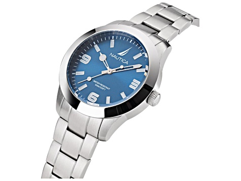 Nautica Pacific Beach Men's 43mm Quartz Stainless Steel Watch, Blue Dial