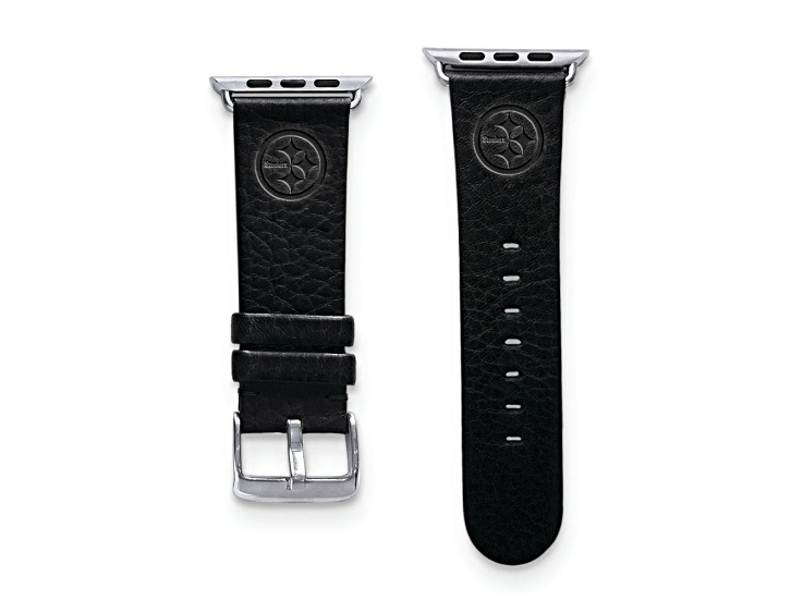 Gametime Pittsburgh Steelers Leather Band fits Apple Watch (42/44mm S/M Black). Watch not included.