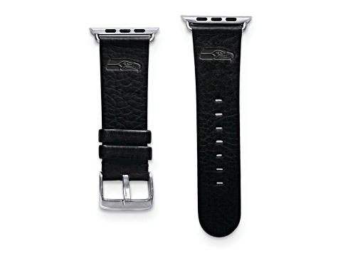 Gametime Seattle Seahawks Leather Band fits Apple Watch (42/44mm S/M Black). Watch not included.