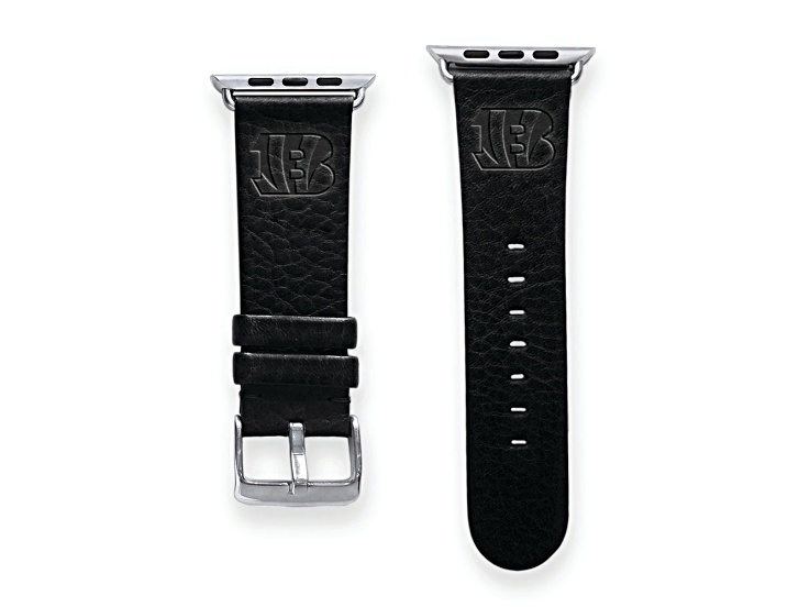 Gametime Cincinnati Bengals Leather Band fits Apple Watch (42/44mm S/M Black). Watch not included.