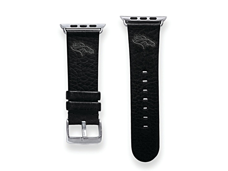 Gametime Denver Broncos Leather Band fits Apple Watch (42/44mm S/M Black). Watch not included.