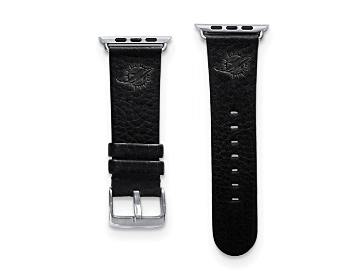 Gametime Miami Dolphins Leather Band fits Apple Watch (42/44mm S/M Black). Watch not included.