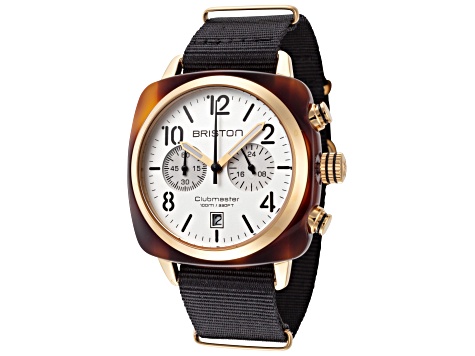 Briston Men's Clubmaster 40mm Quartz Chronograph White Dial Black Nylon Strap Watch