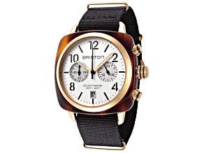 Briston Men's Clubmaster 40mm Quartz Chronograph White Dial Black Nylon Strap Watch
