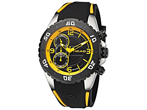 Head Men's Vancouver 1 46mm Quartz Black Dial Yellow Accents Black Silicone Strap Watch