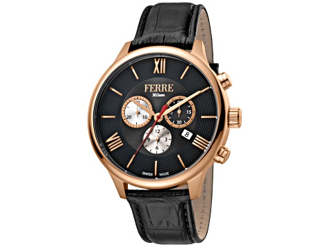 Ferre Milano Men's Classic Black Leather Strap Watch