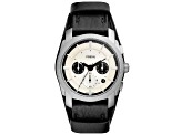 Fossil Men's Machine White Dial, Black Leather Strap Watch