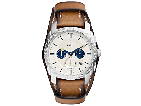 Fossil Men's Machine White Dial, Brown Leather Strap Watch