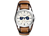 Fossil Men's Machine White Dial, Brown Leather Strap Watch