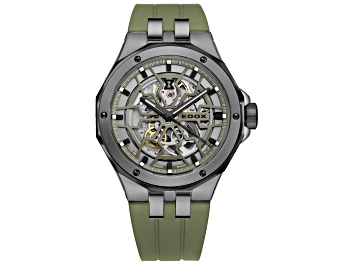 Picture of Edox Men Delfin The Original 43mm Automatic Watch with Green Rubber Strap