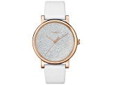 Timex Women's Crystal 38mm Quartz Watch, White Leather Strap