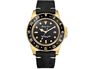 Picture of Mathey Tissot Men's Vintage Black Dial, Yellow Accents, Black Leather Strap Watch