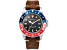 Mathey Tissot Men's Vintage Black Dial, Red and Blue Bezel, Brown Leather Strap Watch