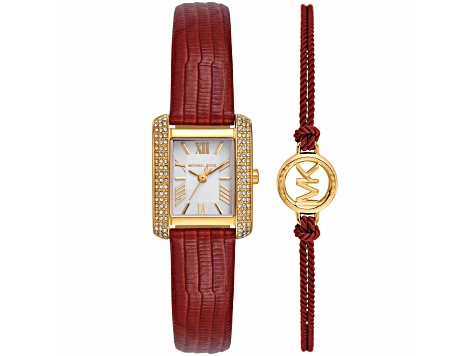 Michael Kors Emery 22mm Red Leather Strap White Dial Quartz  display picture 3