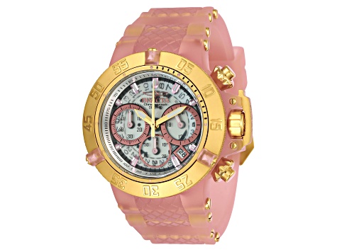 Invicta Subaqua 42mm Yellow Bezel Pink Silicone Strap Quartz Watch