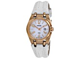 Pulsar Women's Classic Mother-Of-Pearl Dial Rose Accents White Leather Strap Watch